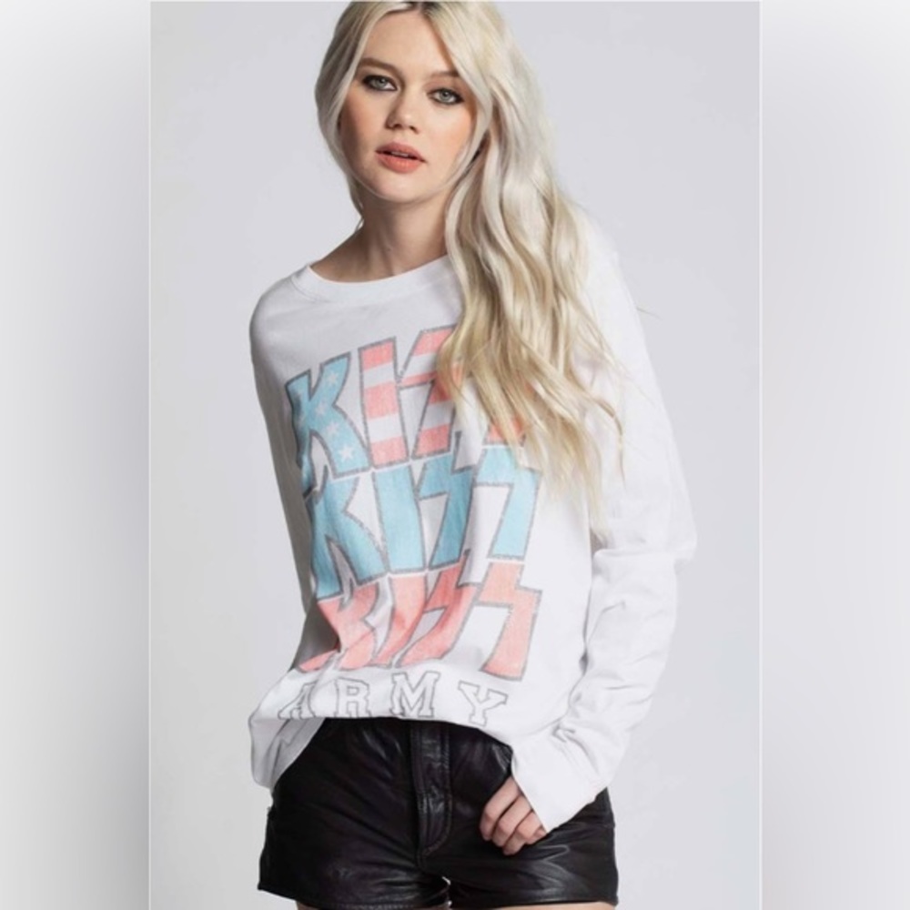 Recycled Karma KISS Army Loud & Proud Y2K Women’s White Long Sleeve T-shirt Sz M